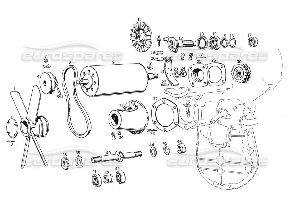 ferrari 250 gte (1957) dinamo e ventola diagramma delle parti