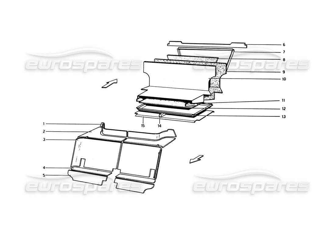 ferrari 308 gtb (1980) diagramma delle parti dell'isolamento del vano passeggeri e bagagliaio