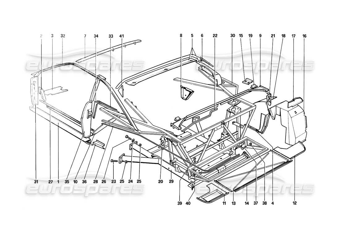 ferrari mondial 8 (1981) scocca - elementi interni diagramma delle parti