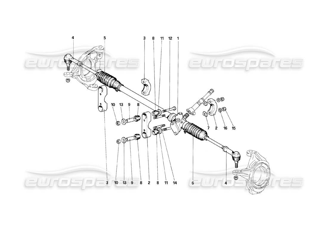 ferrari mondial 8 (1981) schema delle parti della scatola dello sterzo e del collegamento