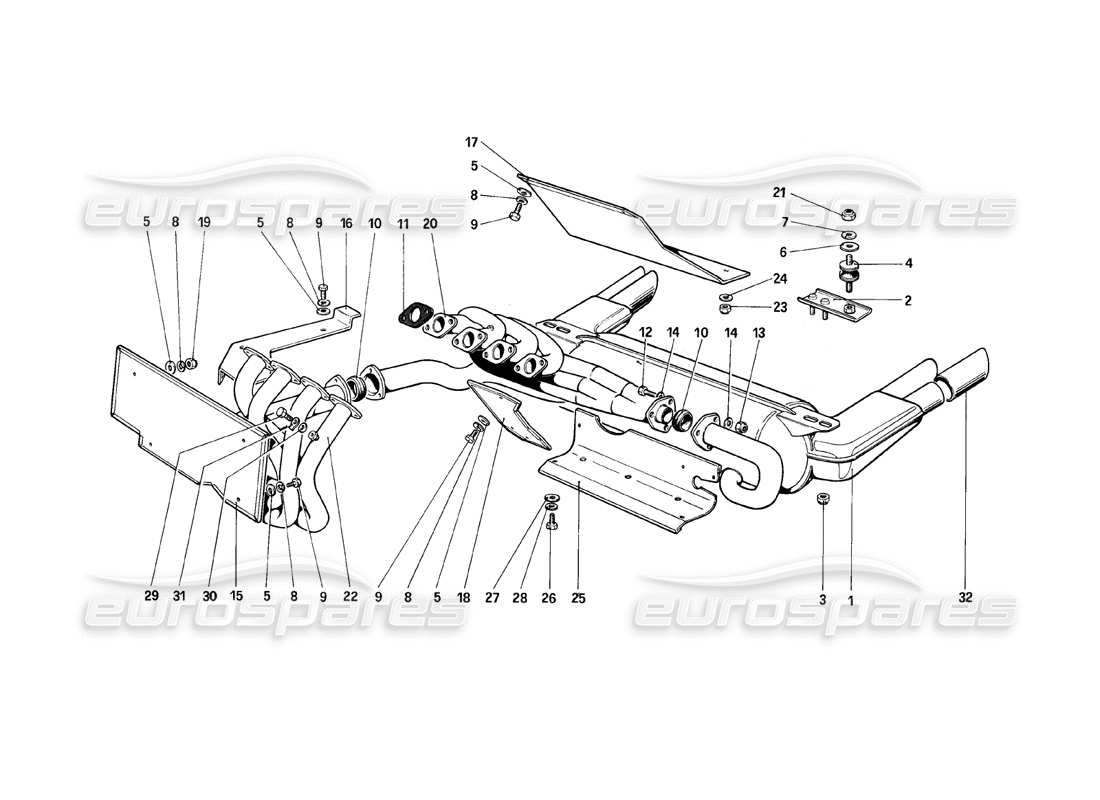 ferrari mondial 8 (1981) impianto di scarico diagramma delle parti