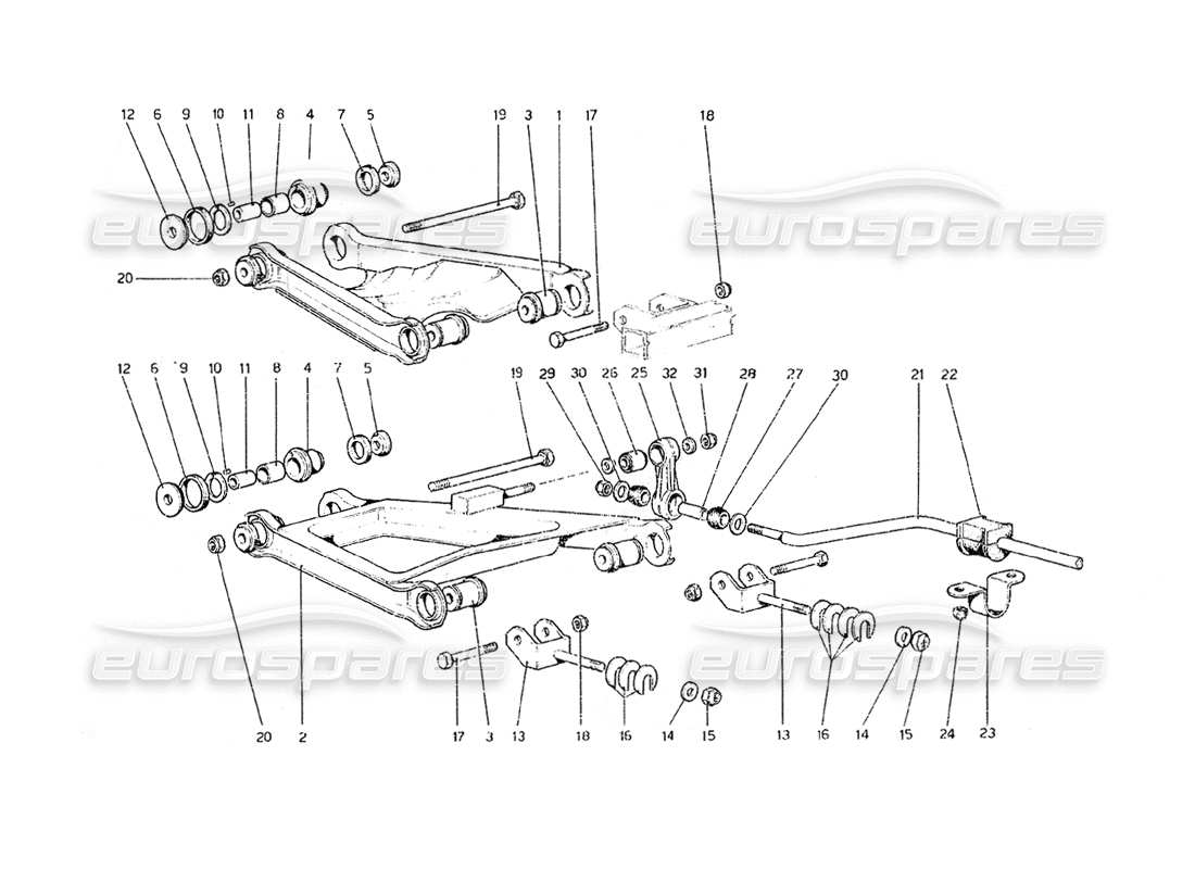 ferrari 308 gt4 dino (1979) sospensione posteriore - ammortizzatore e disco freno schema parte