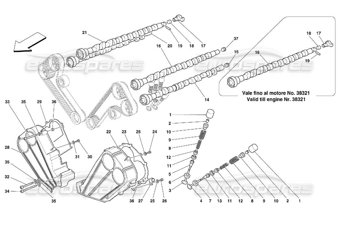 ferrari 355 (2.7 motronic) tempistica: diagramma delle parti di punterie e scudi