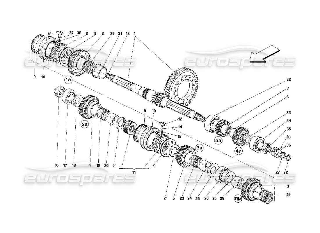 ferrari 348 (2.7 motronic) diagramma delle parti degli ingranaggi dell'albero di rinvio