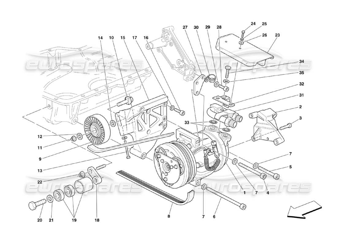 ferrari 360 challenge stradale compressore dell'aria condizionata diagramma delle parti