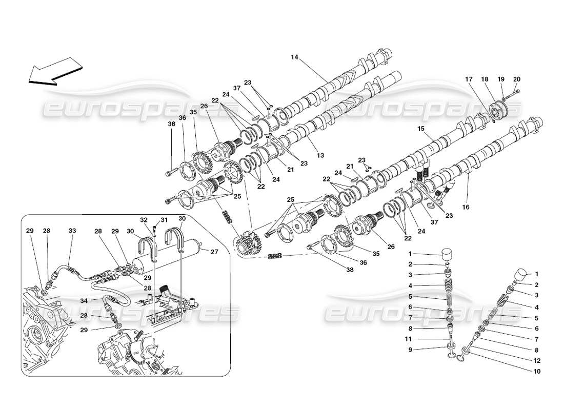 ferrari 430 challenge (2006) distribuzione: diagramma delle parti delle punterie