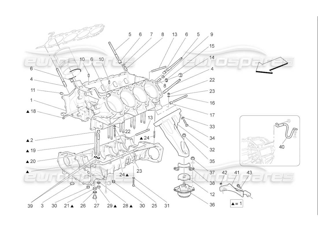 maserati qtp. (2007) 4.2 f1 schema delle parti del basamento