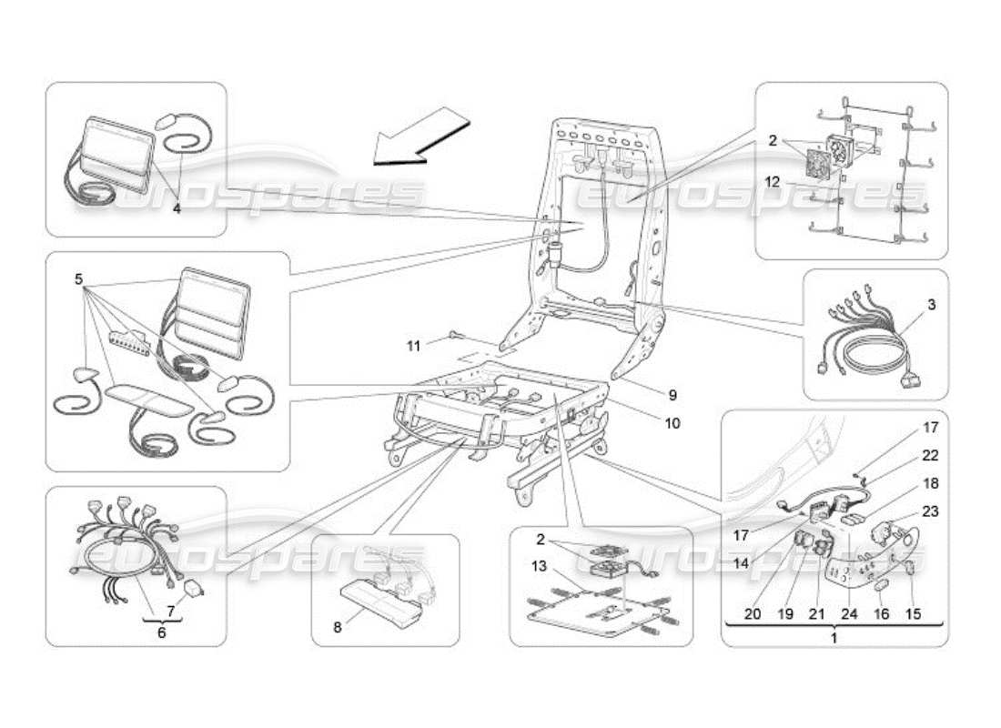 maserati qtp. (2005) 4.2 sedili anteriori: meccanica ed elettronica diagramma delle parti