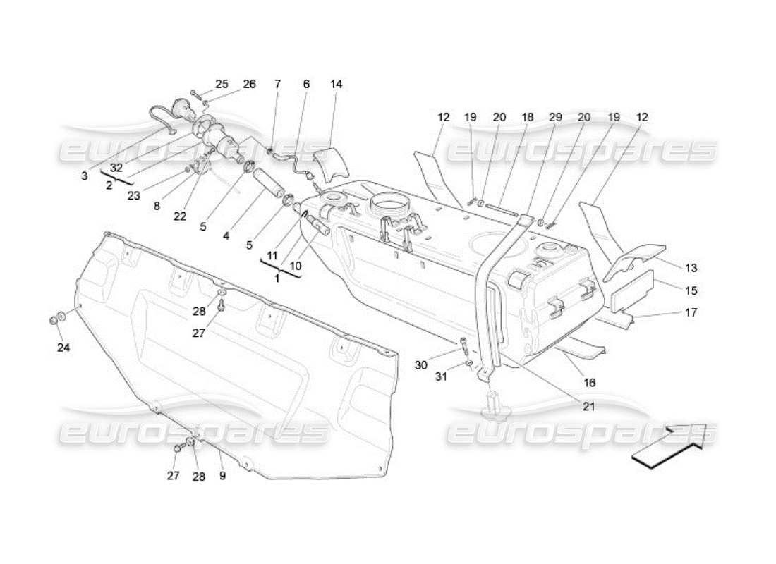 maserati qtp. (2005) 4.2 serbatoio di carburante diagramma delle parti