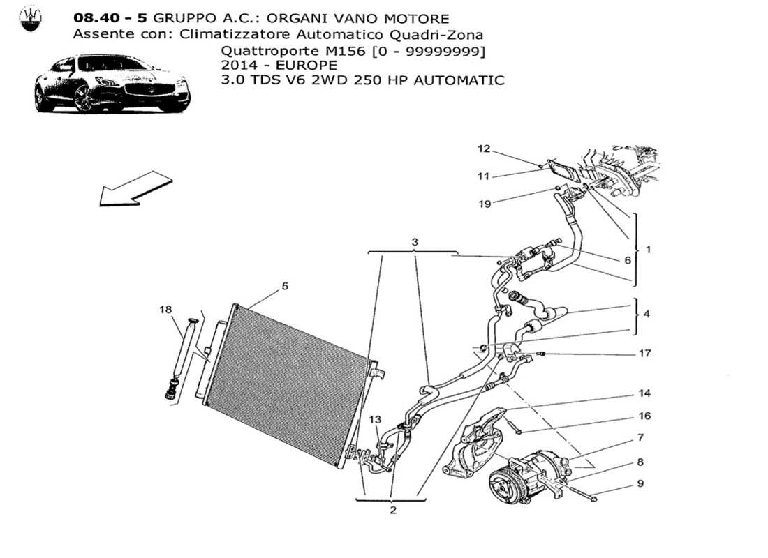 maserati qtp. v6 3.0 tds 250bhp 2014 unità a c: diagramma delle parti dei dispositivi del vano motore