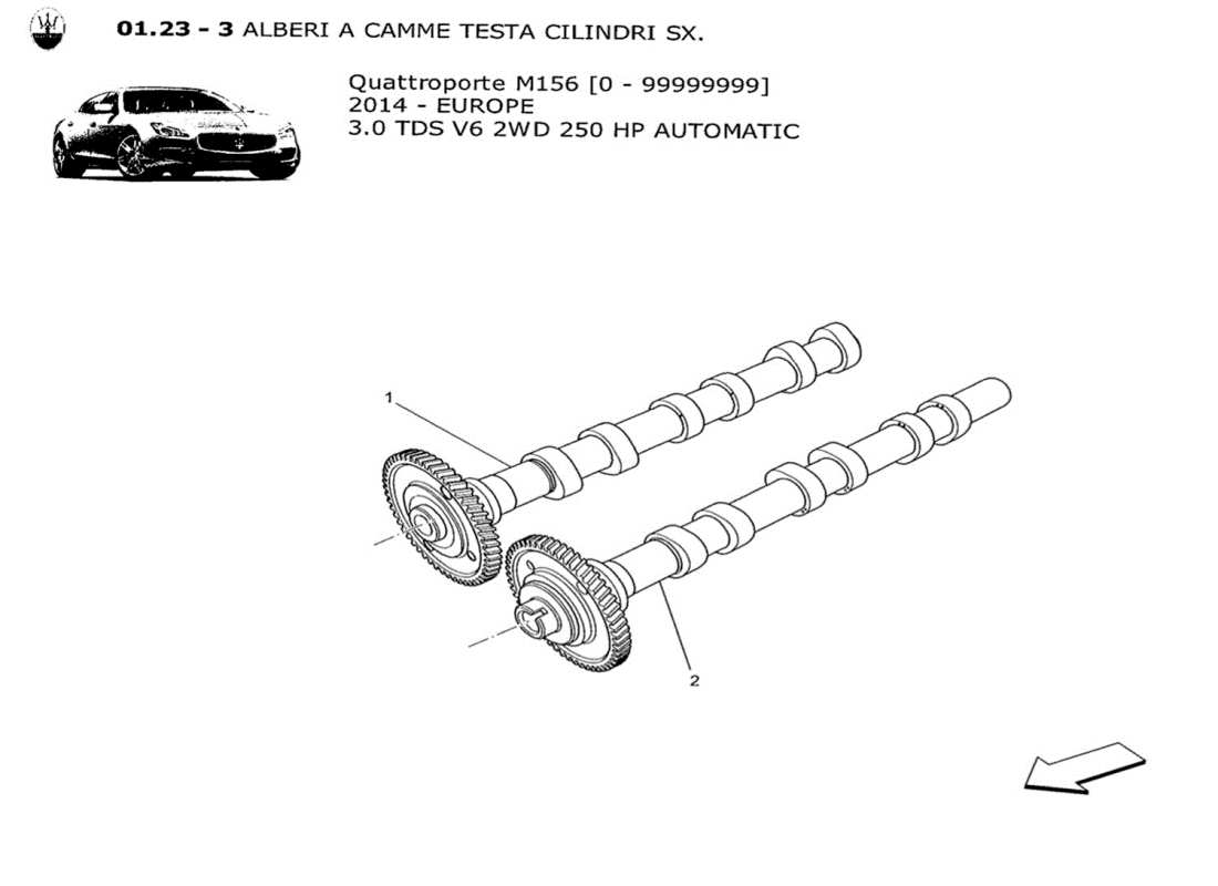 maserati qtp. v6 3.0 tds 250bhp 2014 diagramma delle parti degli alberi a camme della testata sinistra