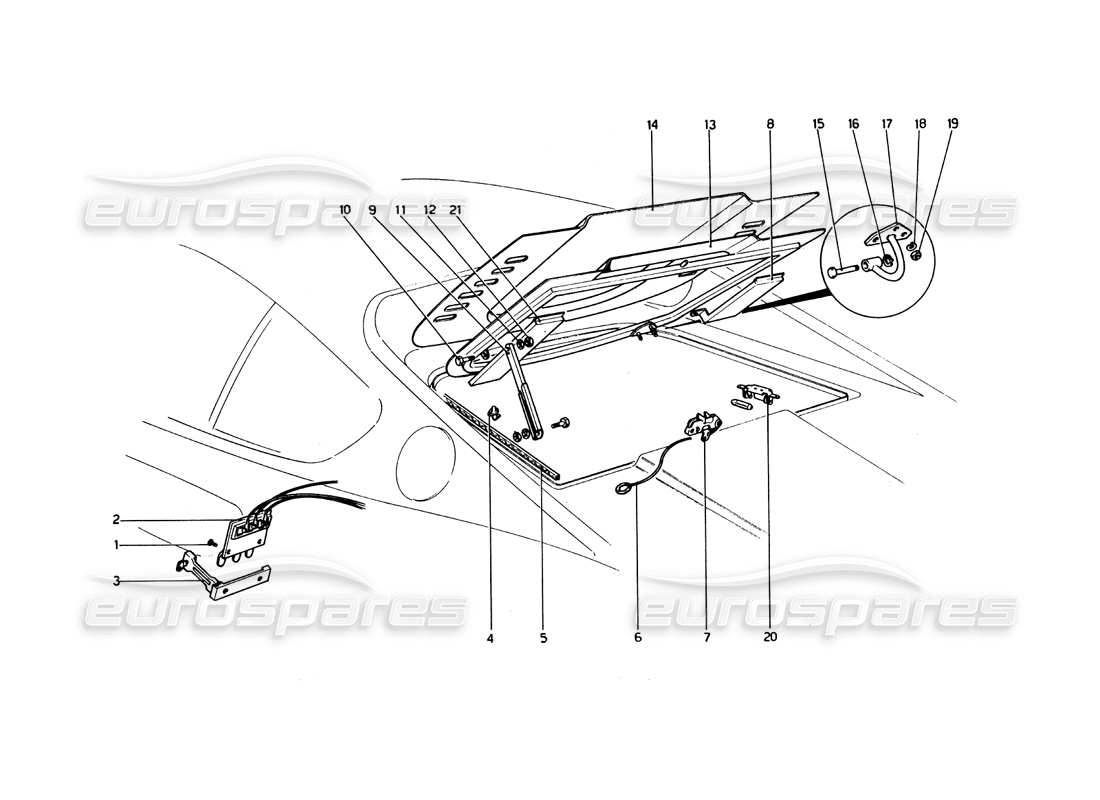 ferrari 246 dino (1975) coperchio e moquette del vano motore diagramma delle parti