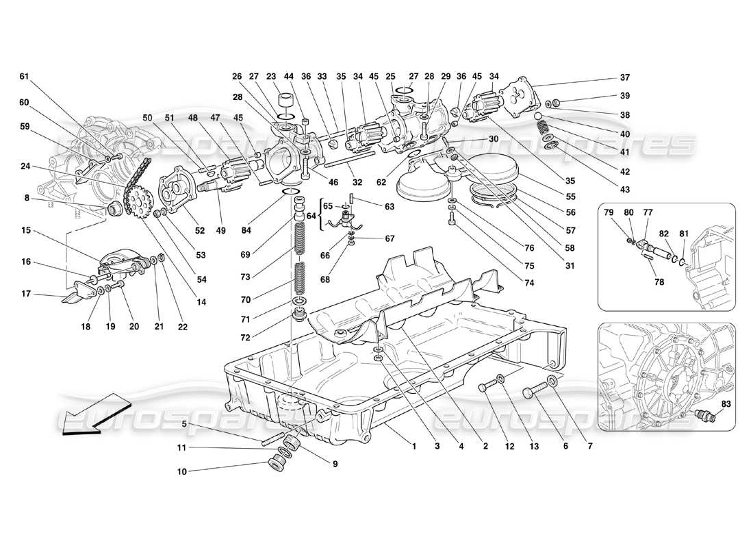 ferrari 360 challenge (2000) diagramma delle parti delle pompe e della coppa dell'olio