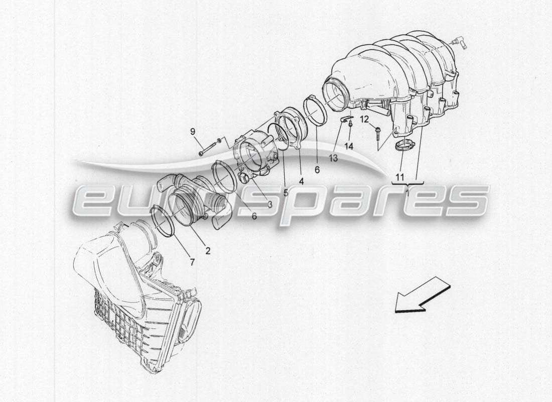maserati grancabrio mc centenario schema della parte del collettore di aspirazione e del corpo farfallato