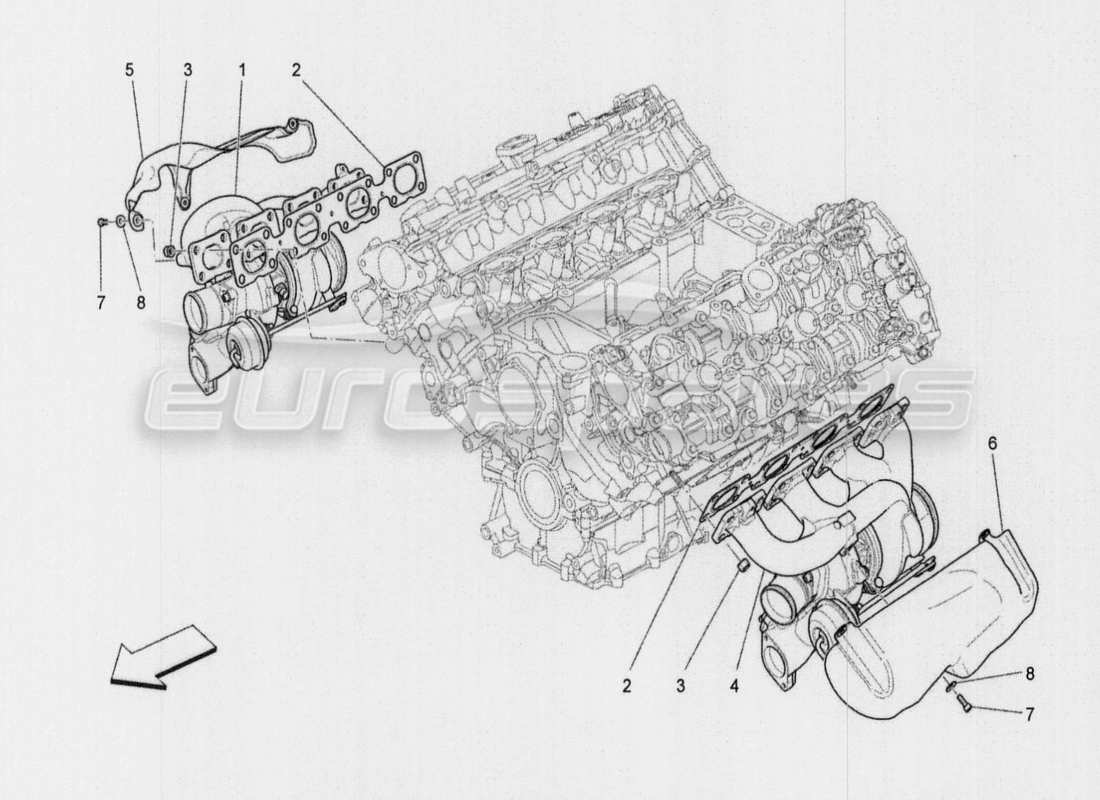maserati qtp. v8 3.8 530bhp auto 2015 sistema di turbocompressione: diagramma delle parti dell'attrezzatura