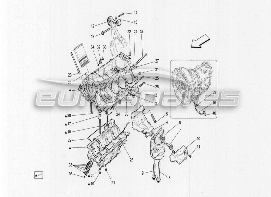 maserati qtp. v8 3.8 530bhp auto 2015 schema delle parti del basamento