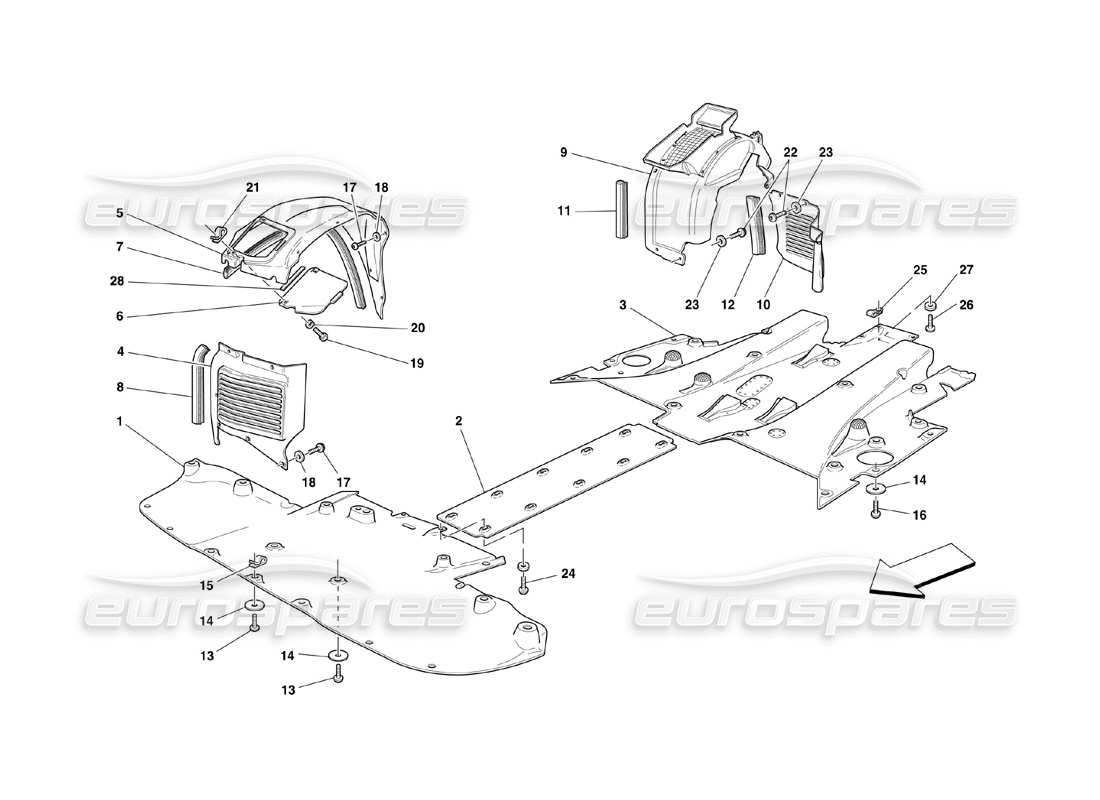 ferrari 360 challenge (2000) diagramma delle parti del pianale piatto e della timoneria