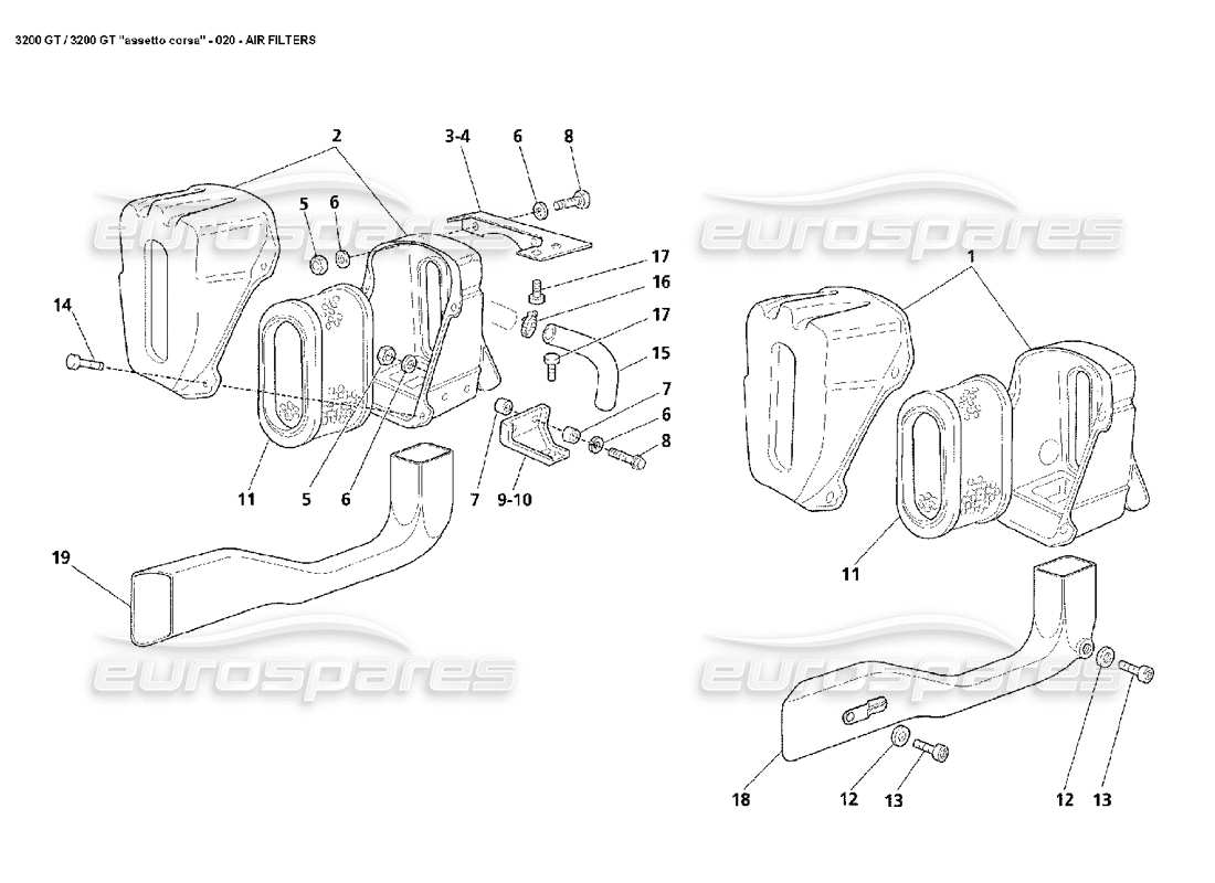 maserati 3200 gt/gta/assetto corsa diagramma delle parti dei filtri dell'aria