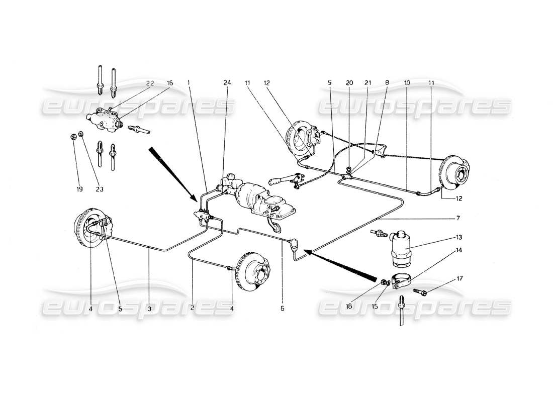 ferrari 308 gt4 dino (1979) schema delle parti del sistema frenante