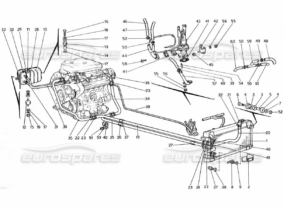 ferrari 308 gtb (1976) sistema di raffreddamento diagramma delle parti