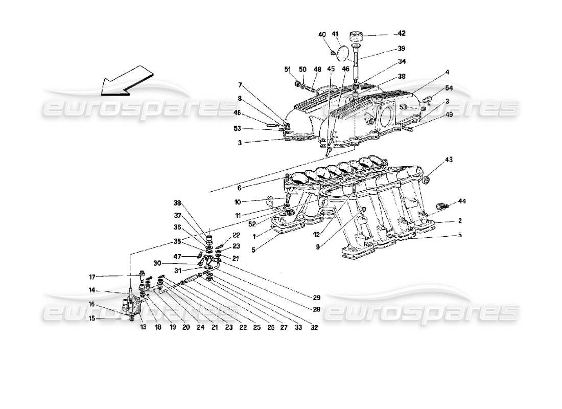 ferrari mondial 3.4 t coupe/cabrio collettori e coperchio - schema delle parti motronic 2.7