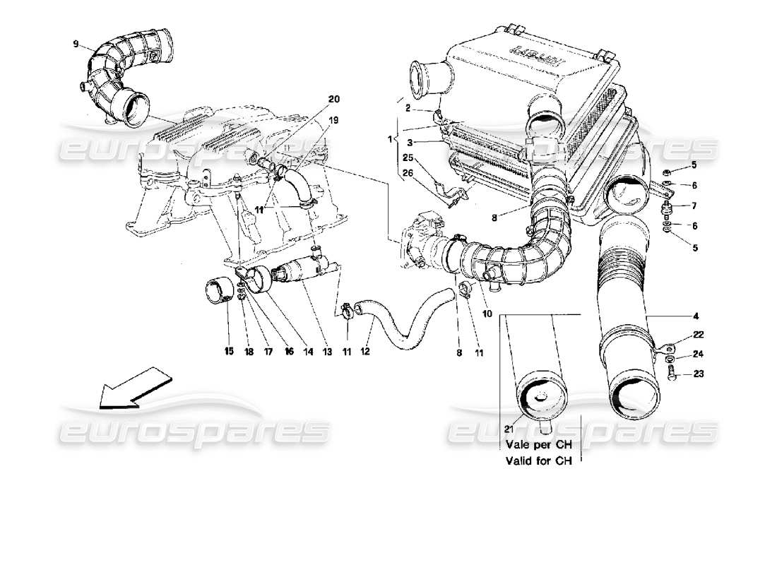 ferrari mondial 3.4 t coupe/cabrio presa d'aria - schema delle parti motronic 2.7