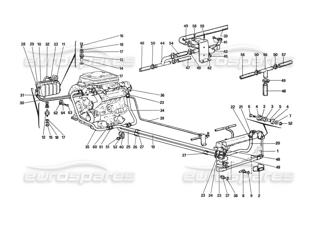 ferrari 308 gtb (1980) sistema di raffreddamento diagramma delle parti