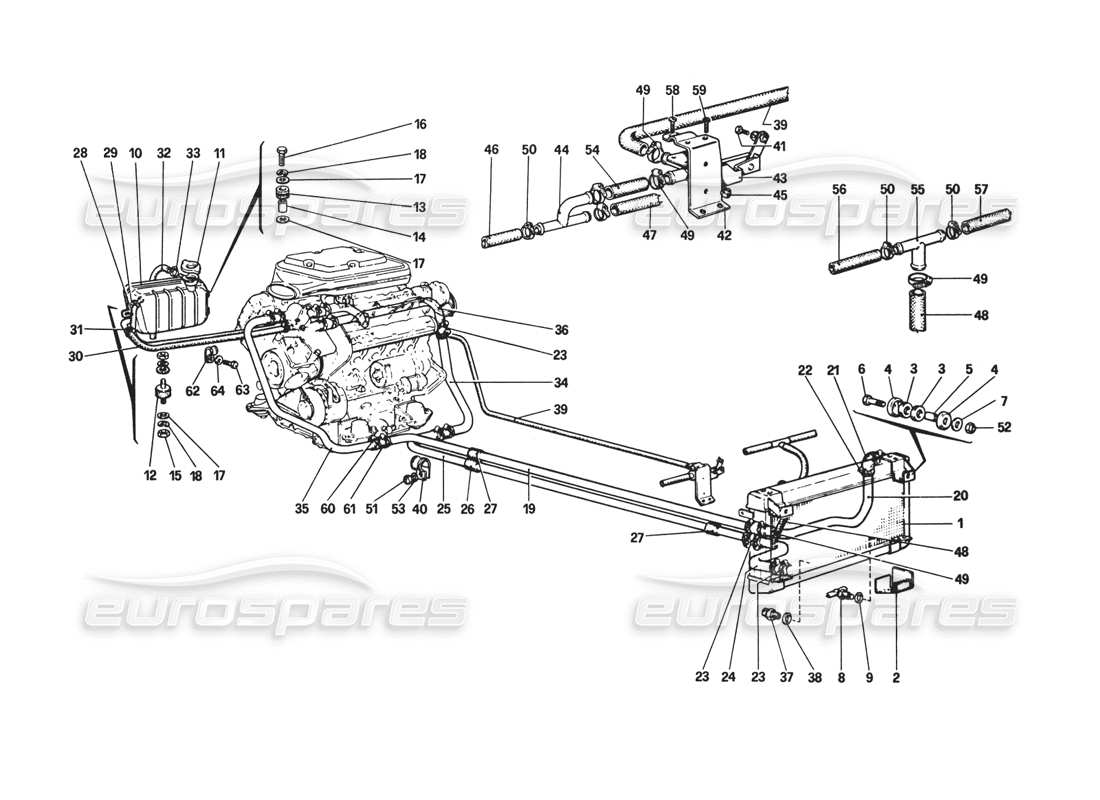 ferrari 308 gtb (1980) schema delle parti del sistema di raffreddamento