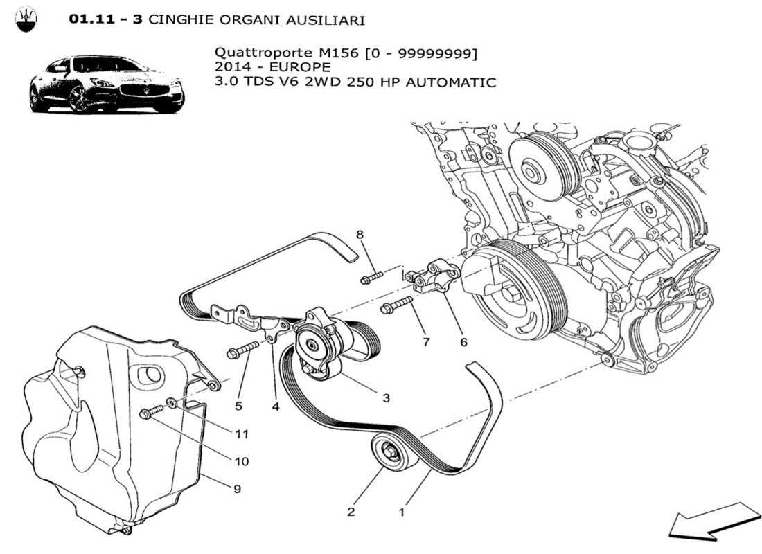 maserati qtp. v6 3.0 tds 250bhp 2014 diagramma delle parti delle cinghie dei dispositivi ausiliari