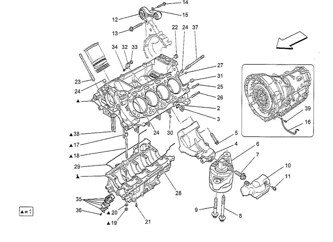 maserati qtp. v8 3.8 530bhp 2014 diagramma delle parti del carter motore