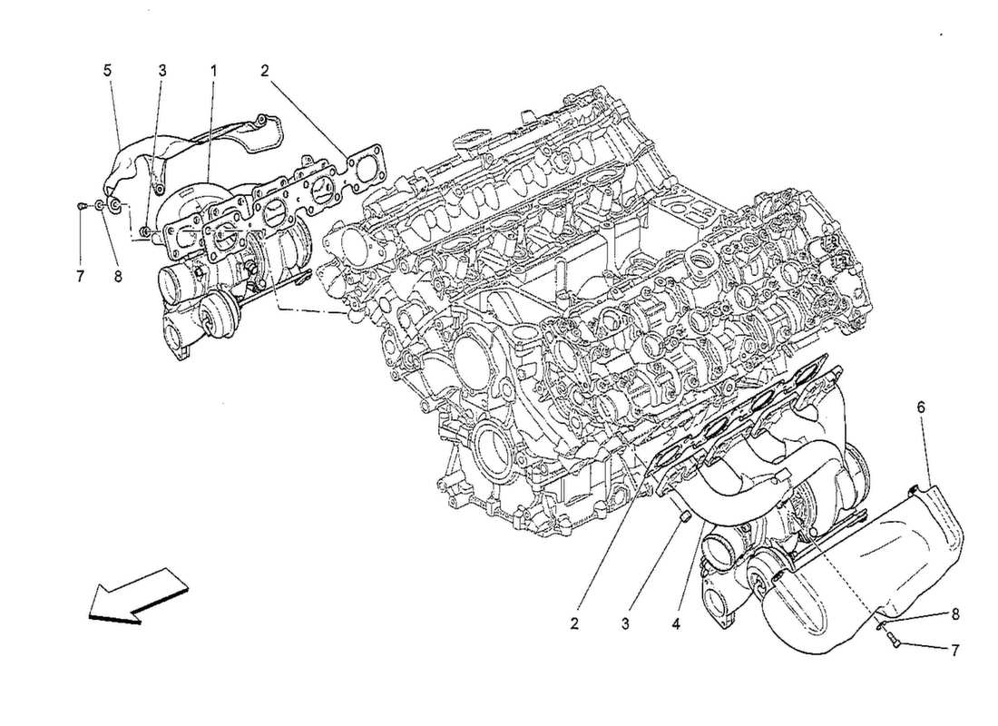 maserati qtp. v8 3.8 530bhp 2014 sistema turbocompressore: schema particolare dell'attrezzatura