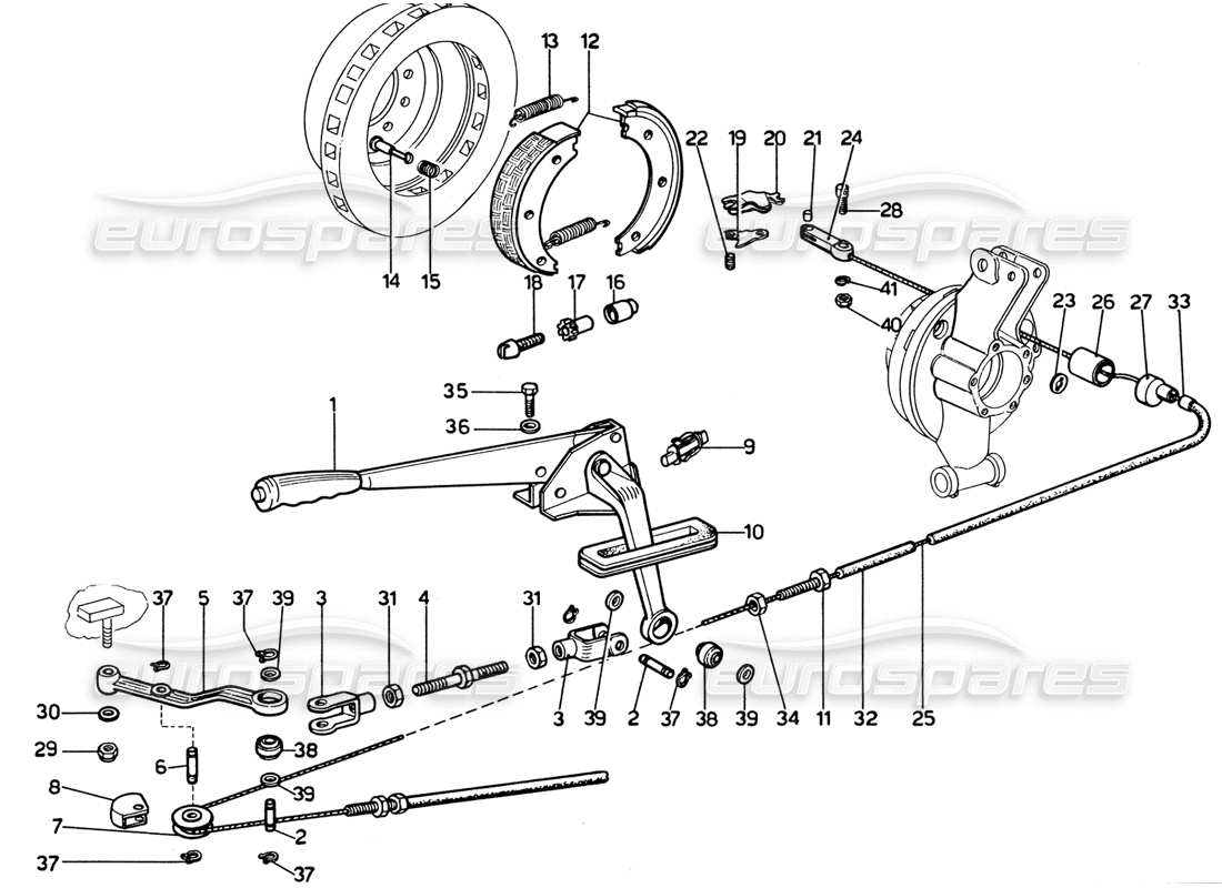 ferrari 365 gtb4 daytona (1969) diagramma delle parti del controllo del freno a mano