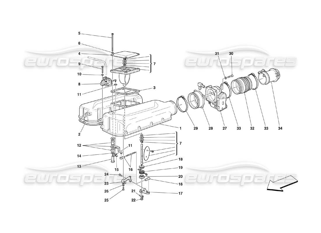 ferrari 360 challenge (2000) diagramma delle parti del coperchio del collettore di aspirazione dell'aria