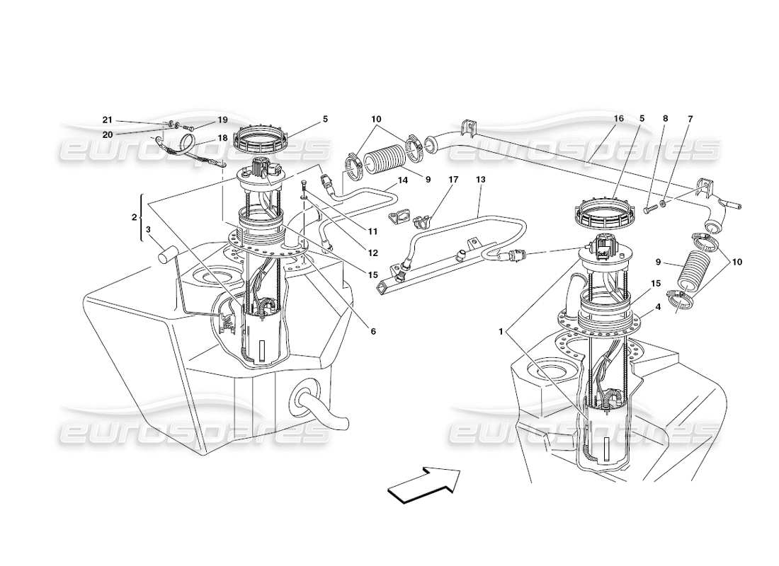 ferrari 430 challenge (2006) diagramma delle parti delle pompe e dei tubi del carburante