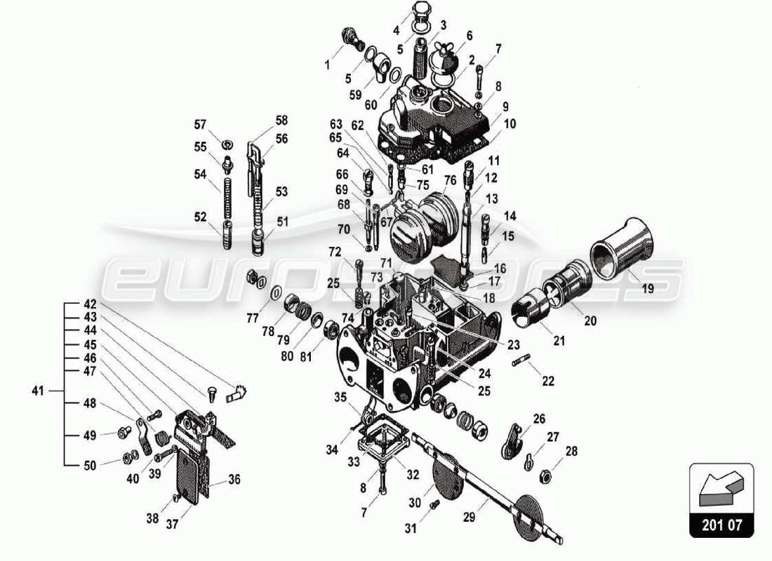 lamborghini 350 gt sistema di alimentazione carburante diagramma delle parti