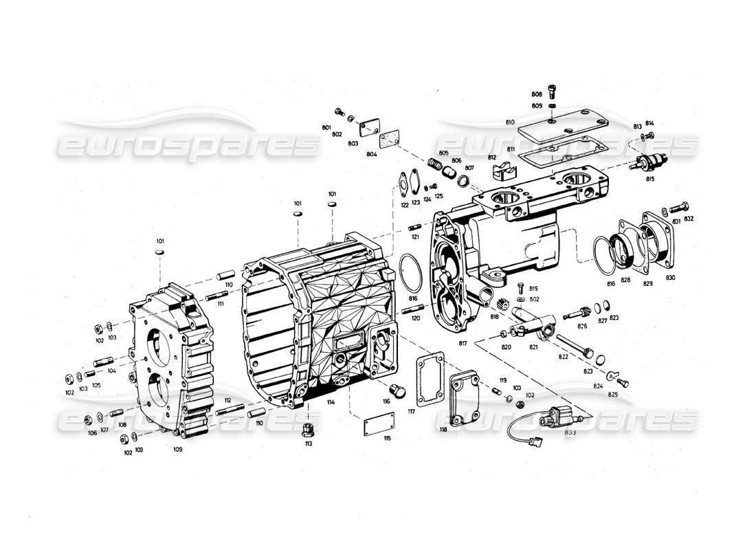 maserati qtp.v8 4.9 (s3) 1979 schema delle parti dell'alloggiamento della trasmissione