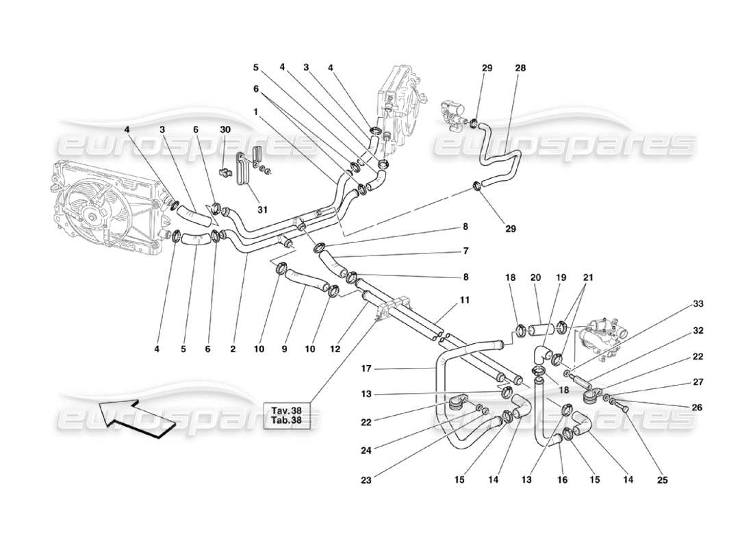 ferrari 360 challenge stradale sistema di raffreddamento diagramma delle parti