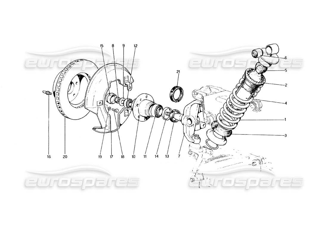 ferrari 308 gt4 dino (1979) sospensione anteriore - ammortizzatore e disco freno schema delle parti