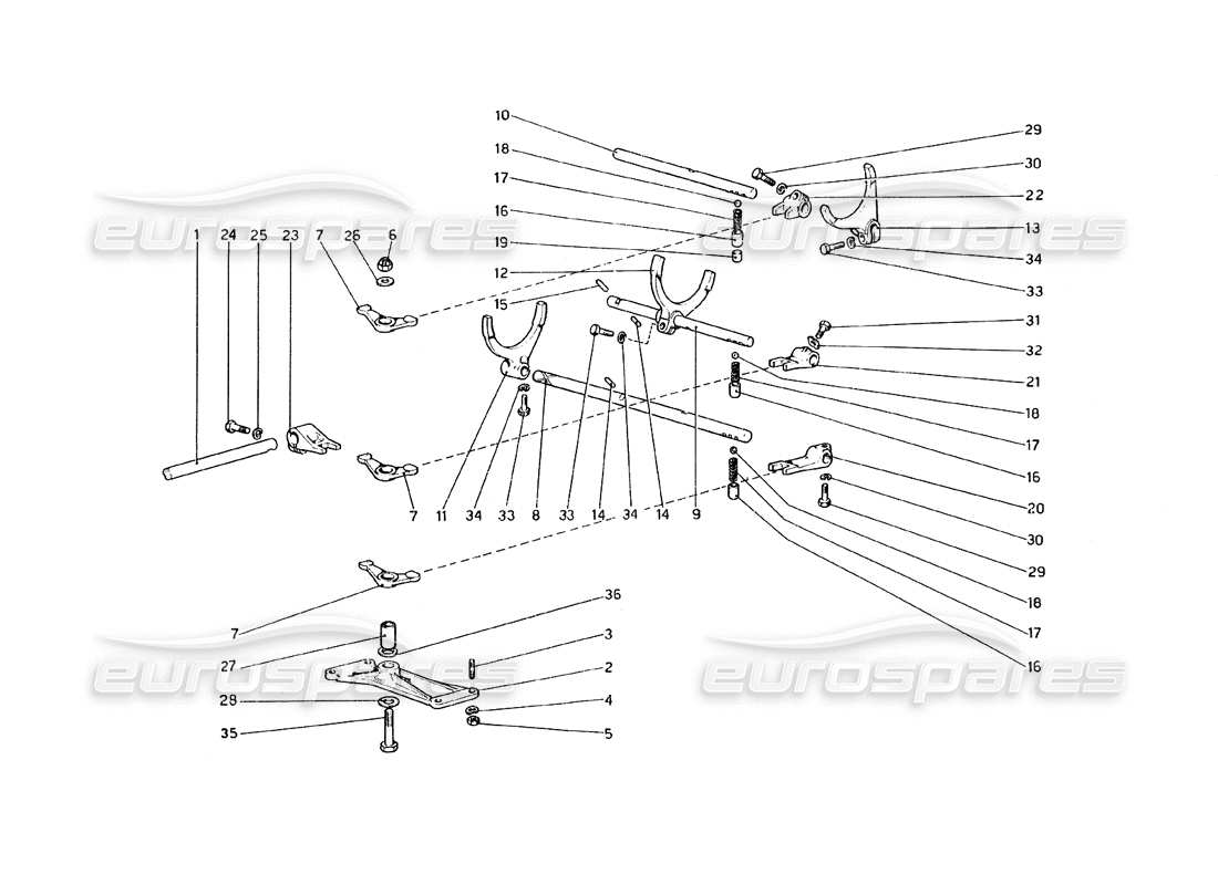 ferrari 308 gt4 dino (1979) diagramma delle parti dei controlli interni del cambio