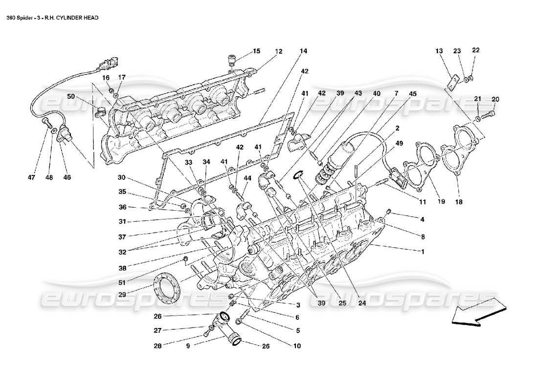ferrari 360 spider schema delle parti della testata destra