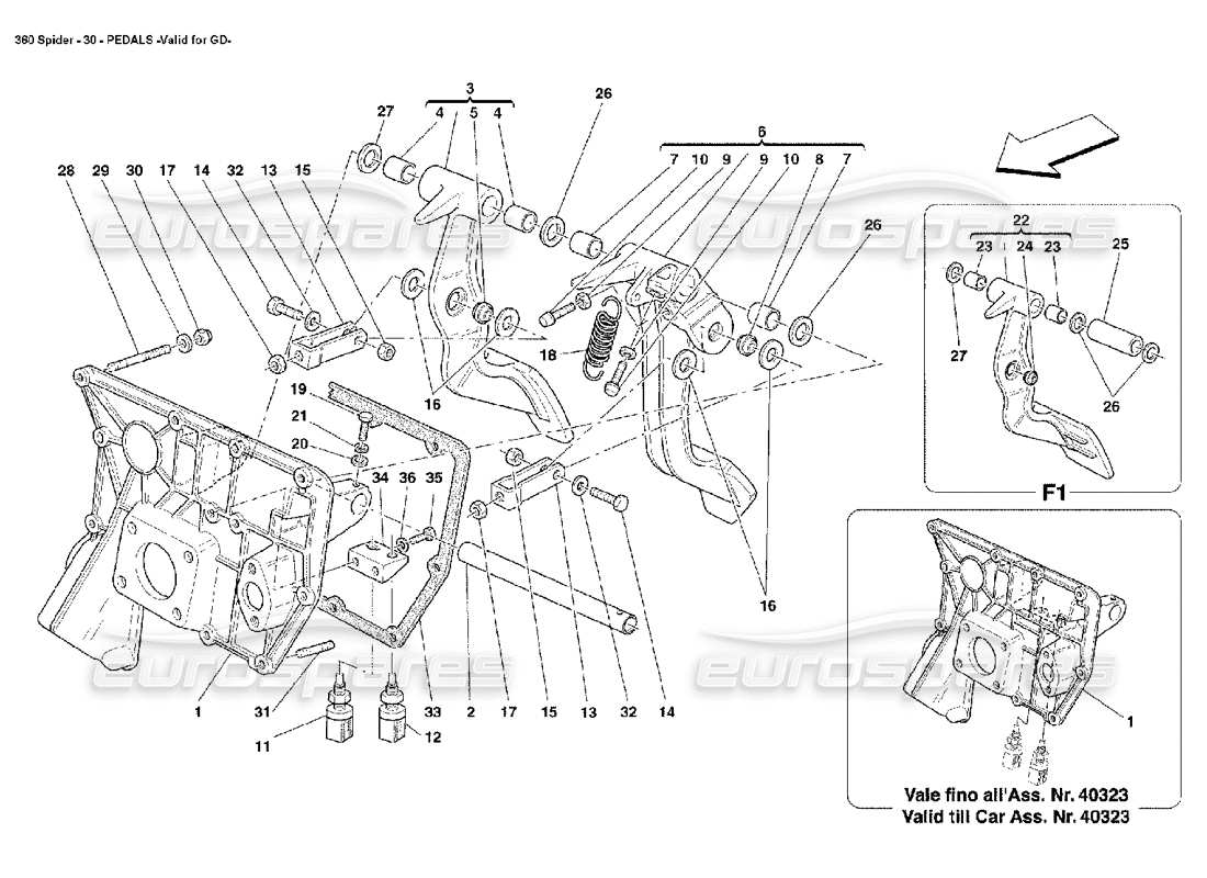 ferrari 360 spider pedali diagramma delle parti