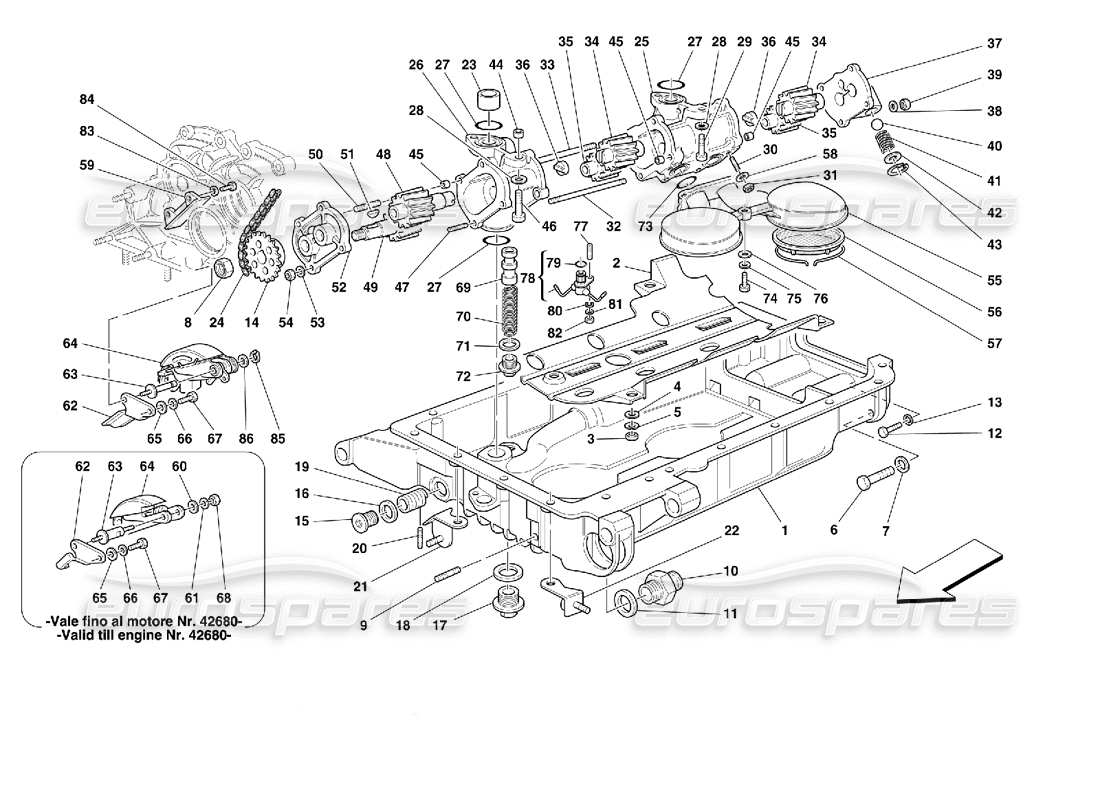 ferrari 355 (2.7 motronic) diagramma delle parti delle pompe e della coppa dell'olio