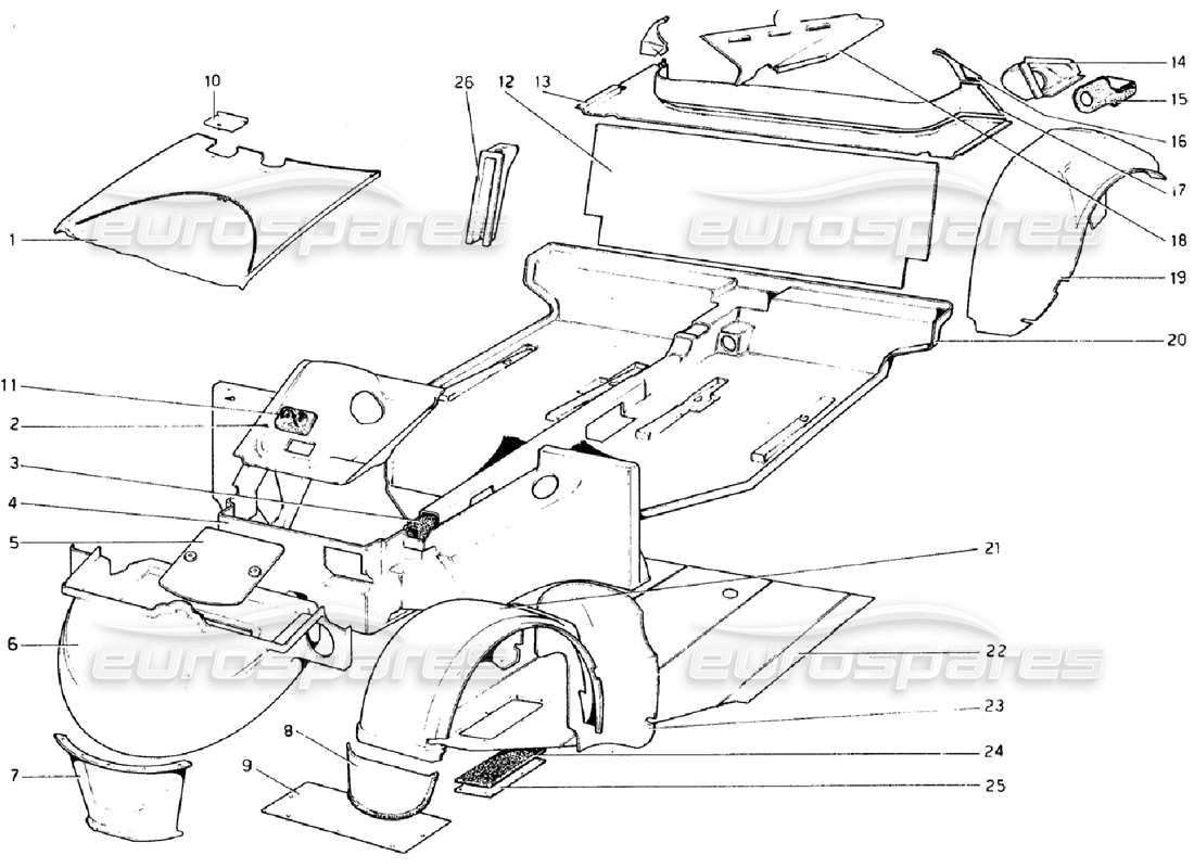 ferrari 308 gtb (1976) scocca - elementi interni diagramma delle parti
