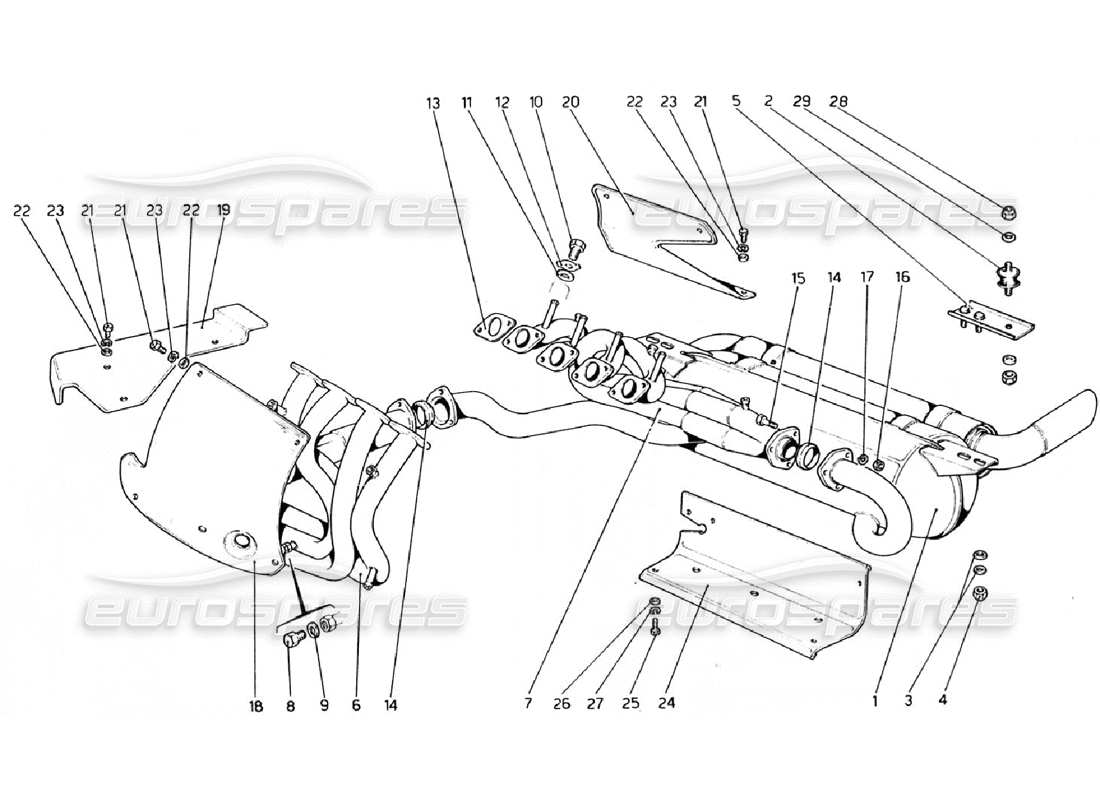 ferrari 308 gtb (1976) impianto di scarico diagramma delle parti