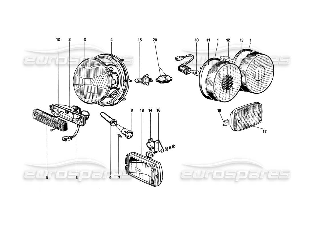 ferrari 308 gtb (1980) diagramma delle parti delle luci