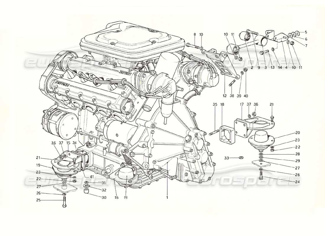 ferrari 308 gt4 dino (1976) motore - cambio e supporti diagramma delle parti