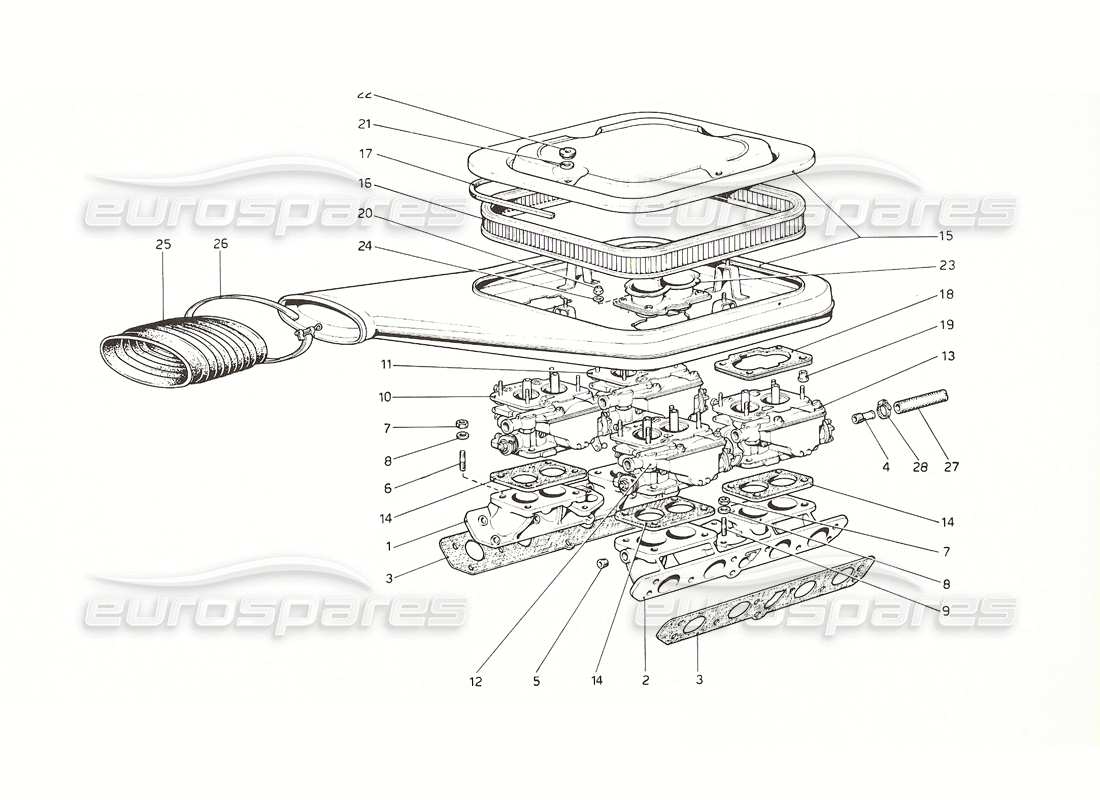 ferrari 308 gt4 dino (1976) schema delle parti di carburatori e filtro dell'aria