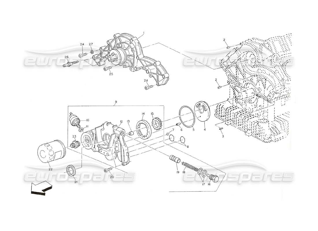 maserati shamal pompe dell'olio e dell'acqua diagramma delle parti