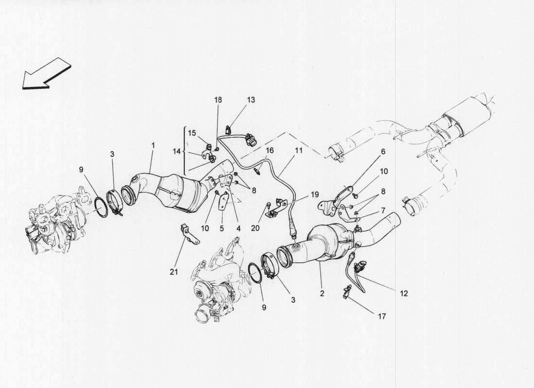 maserati qtp. v6 3.0 bt 410bhp 2wd 2017 diagramma delle parti dei convertitori pre-catalitici e dei convertitori catalitici