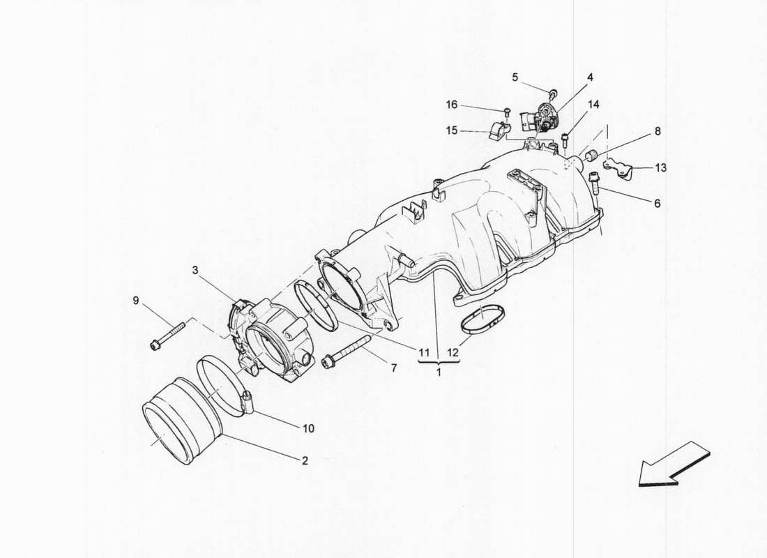 maserati qtp. v6 3.0 bt 410bhp 2wd 2017 schema della parte del collettore di aspirazione e del corpo farfallato